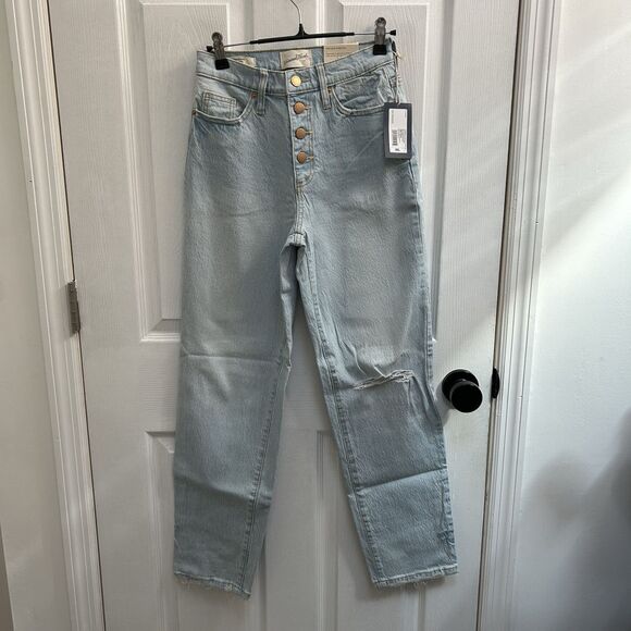 NWT Universal Thread Jeans 00L Rigid Denim High Rise Light Wash Button Fly - Picture 1 of 16